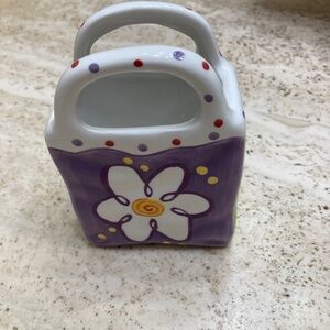 Bella Casa by GANZ Ceramic Purse Vase With Flower Design